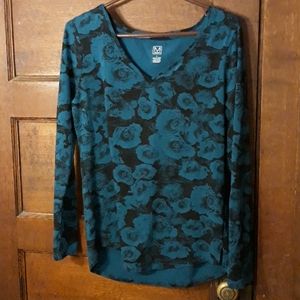 Massini Long Sleeve T-Shirt Aqua/Black Floral L